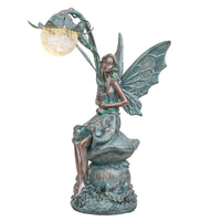 1 x RAW Customer Returns TERESA S COLLECTIONS garden decoration for outdoors, garden figures for outdoors, 35 cm sitting elves with solar glass balls lighting made of polystone, bronze fairies statue solar fairy gifts for women - RRP €39.99