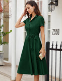 1 x RAW Customer Returns Wedtrend Women s Vintage Cocktail Dress A Line Midi Long V Neck Evening Dress Elegant Casual Dress,Dark Green,XL - RRP €42.98