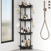 1 x RAW Customer Returns Orimade 4 Pack Shower Shelf Standing Rustproof, Corner Shower Shelf Freestanding with 4 Hooks, Plastic-Metal Connections Shower Baskets Floor Standing for Bathroom, 10 x 10 x 44.6 inches Black - RRP €35.99