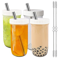 1 x RAW Customer Returns Cisivis Bubble Tea Cups with Straw 730 ml Set of 2, Reusable Mason Jars, for Milkshakes, Juices, Smoothies, Beers White - RRP €14.11