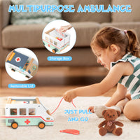 2 x Brand New Wooden Ambulance Doctor Toy for Children 37 Pieces Children s Doctor s Case with Stethoscope Glasses Pretend Play Pull Together Educational Medical Toy for Boys Girls 3 Years - RRP €40.8