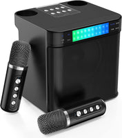 1 x RAW Customer Returns Karaoke system with 2 microphones, Bluetooth karaoke machine speaker portable PA system with colorful light USB TF card AUX-in, for home party, wedding, church, picnic, outdoor black  - RRP €70.58