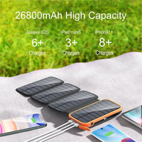 1 x RAW Customer Returns CONXWAN Solar Power Bank 26800mAh Solar Charger with 4 Solar Panels and 3 Outputs, USB C External Battery Portable Charger for Outdoor Camping, Hiking - RRP €39.99