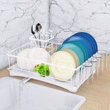 1 x Brand New TONLEA Dish Drainer Rack, Stainless Steel Dish Racks for Kitchen Counter, Space Saving Dish Drainer, Hanging Fruit Basket with Tray, Kitchen Organizers and Storage, White - RRP €30.24