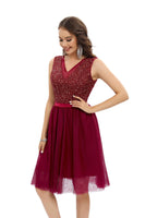 1 x Brand New Gardenwed Women s Sequined Formal Dress Festival Cocktail Soft Tulle V-Neck Birthday Communion Dress Burgundy M - RRP €39.99