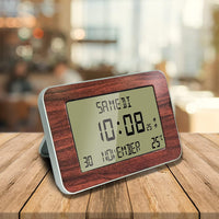 1 x RAW Customer Returns FISHTEC radio-controlled alarm clock - calendar with date, day and time - large display - 2 alarms - temperature - 24 x 14 cm - wall mounting or stand - wood look - RRP €33.26