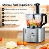 1 x RAW Customer Returns Multifunctional food processor SNDOAS, 1100W Food Processor Compact food processor 11 in 1 include food processor chopper, 3.2L mixing bowl 1.5L mixer cup, grinder, whisk, silver - RRP €98.05