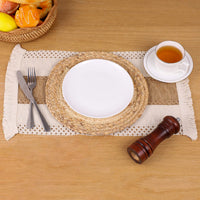 1 x RAW Customer Returns Zology Handmade Boho Placemats Set of 4 Natural Cotton Burlap and Water Straw Woven Combination Placemats Macrame Decor and Farmhouse Style for Dining Table Kitchen - RRP €29.5