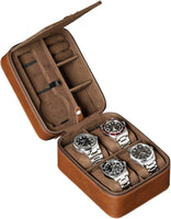 1 x RAW Customer Returns ROTHWELL Travel Case for 5 Watches, Storage Organizer for 5 Watches Heavy Duty Portable Zipper Protector Fits All Watches up to 50mm Brown Tan  - RRP €62.69