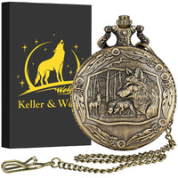 2 x RAW Customer Returns Keller Weber Vintage Wolf Pocket Watches for Men, Wolf Gifts for Men, Valentine s Day Gifts, Birthday Gifts, Necklace Gifts for Women - RRP €40.82