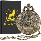 19 x Brand New Keller Weber Vintage Wolf Pocket Watches for Men, Pocket Watch with Chain, Wolf Gifts for Men, Valentine s Day Gifts, Birthday Gifts, Necklaces for Women, Bronze - RRP €387.6