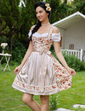 1 x RAW Customer Returns Clearlove Dirndl ladies midi 3-piece traditional dress for Oktoberfest, Carnival, THREE pieces dress, blouse, apron REUSABLE packaging , flowers, 36 - RRP €72.99