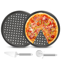 7 x Brand New Jopupe 2 Pack Pizza Pan Round Pizza Board Pizza Accessories 32cm Carbon Steel Pizza Pan Non-Stick Cake Pizza Crisper Server Tray Stand for Home Kitchen Oven Restaurant Pizza Baking Pans - RRP €142.8