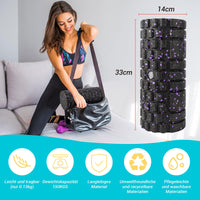 1 x RAW Customer Returns Fascia roller with 3D texture massage, foam roller 33 cm x 14 cm to relieve muscle tension, medium hardness self-massage facial roller for back spine back legs black-purple  - RRP €18.01