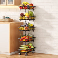 1 x RAW Customer Returns SAYZH Kitchen Fruit Cart, for Vegetable Storage, 5-Tier Stackable, with Wheels and Non-slip Feet Black  - RRP €54.99