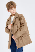 1 x RAW Customer Returns SOLOCOTE Boys Coat Elegant Notch Collar Double Breasted Wool Blend Over Pea Coat Camel 7-8Y - RRP €65.53