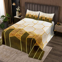 1 x RAW Customer Returns Metallic Stripe Quilt Set 240x260 Teens Boys Man, Geometric Diamond Bedding Set Rustic Country Marble Pattern Bedspread Gold Honeycomb Quilt Set Breathable Room Decoration - RRP €52.48