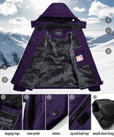 1 x RAW Customer Returns TACVASEN Women s Waterproof Jacket Winter Skiing Outdoor Walking Fleece Coat with Removable Hood, Dark Purple, S - RRP €76.98