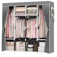 1 x RAW Customer Returns SMILOVII zipper fabric wardrobe, open wardrobe, wardrobe with 4 clothes rails, 4 compartments and 4 side pockets, folding wardrobe, 165 x 165 x 45 cm, for dressing room, bedroom gray - RRP €40.33