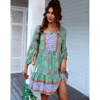 1 x RAW Customer Returns TcIFE Women s Bohemian Tunic Dress Beach Dress Summer Dresses Vintage Beach Tunic 3 4 Sleeve Round Neck Dress Floral Pattern Tunic Dresses Short Tops - RRP €43.36