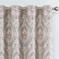 1 x RAW Customer Returns TOPICK opaque curtains, thermally insulated blackout curtain with eyelets, floral pattern, vintage linen look curtain, lightproof thermal curtain for living room, bedroom, pack of 2, 130 x 145 cm W x H grey - RRP €39.31