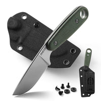 1 x RAW Customer Returns Omesio knife outdoor 14c28n steel blade, survival knife Micarta handle, blade length 18cm full tang belt knife with Kydex sheath and belt clip, fixed bushcraft for EDC green  - RRP €45.99