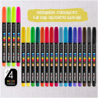 1 x RAW Customer Returns int rend textile marker set of 25 I 20 colorful textile pens machine washable 5 stencils I fabric paint pens I textile paint for painting shoes, T-shirts and bags I incl. 4 neon UV fabric pens - RRP €9.06