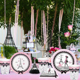 1 x RAW Customer Returns Bdecoll 16 Guests Paris Party Tableware Set, Pink White Eiffel Tower Tableware Set, Reusable Paris Party Paper Plates Cups Napkins Tablecloth Birthday Wedding Baby Shower - RRP €23.11