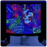 4 x Brand New Roninkier Mushroom Fabric Wall Tapestry - Skull Wall Tapestry Psychedelic Wall Hanging and Black Light Hippie Pattern Wall Carpet UV Reactive Tapestry for Halloween Christmas Decoration,150X130cm - RRP €99.96