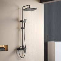 1 x RAW Customer Returns Black Single Handle Shower Column, YOOZENA Bathroom Showers Extendable Column with Faucet, Shower Head with Hose, Rain Shower, Adjustable in Matte Black Square Stainless Steel - RRP €85.67