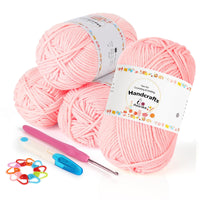 4 x Brand New Aeelike 200g 4x50g Polyacrylic Wool Set, 5Ply Crochet Wool for Crocheting, Durable Knitting Wool, Pale Pink - RRP €41.92