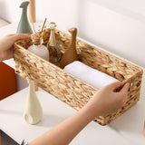 1 x RAW Customer Returns YheenLf storage basket with handle, made of natural material, decorative basket storage for shelves, storage boxes, set of 2 large 37 16.5 11cm, small 33 12.5 10cm , water hyacinth - RRP €29.23