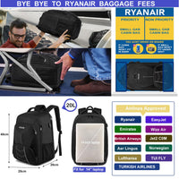 1 x RAW Customer Returns Backpack for Ryanair 40x20x25 Airline Travel Backpack Hand Luggage Backpack Flight Cabin Bag Casual Backpacks 14 Inch Laptop Backpack Men Women with USB Charger for School Work Trekking, Black - RRP €29.99