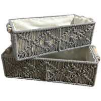 1 x Brand New SEASOULSTAR Macrame Storage Baskets, Decorative Box, Toilet Tank Holder, Closet Organizer, Handwoven Bohemian Style Basket for Bathroom Bedroom Set of 2 Grey  - RRP €28.22