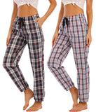 1 x Brand New MoFiz Women s Long Checked Pajama Bottoms Cotton Sleepwear Breathable Casual Pants 2 Pack-3602 XXL - RRP €30.24