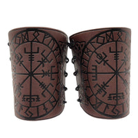 1 x RAW Customer Returns HiiFeuer Viking Vegvisir Embossed Leather Arm Armor 3 Colors LARP Gauntlet Leather Armor Bracer Brown  - RRP €20.06