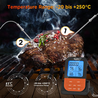 1 x RAW Customer Returns Grill thermometer, core temperature meter, roasting thermometer, digital meat thermometer, wireless with timer, 2 probes, LCD display, meat thermometer for steak, oven, garden, BBQ, grill accessories orange  - RRP €29.23