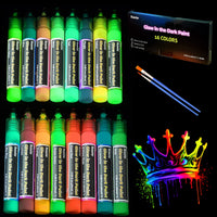 1 x RAW Customer Returns Roizefar Noctilucent Paints 16 20ml, 3D Waterproof Textile Paint, Glow in the Dark Paints, Fluorescent Paint DIY Fabric Paints Glue Stick for Children s Painting, Canvas Textile - RRP €18.5