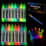 1 x RAW Customer Returns Roizefar Noctilucent Paints 16 20ml, 3D Waterproof Textile Paint, Glow in the Dark Paints, Fluorescent Paint DIY Fabric Paints Glue Stick for Children s Painting, Canvas Textile - RRP €18.5