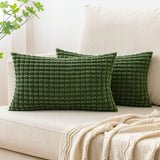 1 x RAW Customer Returns MIULEE Set of 2 Decorative Corduroy Cushion Covers Granules Striped Solid Square Throw Pillow Cases for Sofa Couch Home Bedroom 30x50cm 12x20in Light Green - RRP €10.08