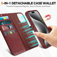 1 x RAW Customer Returns TUCCH Case for iPhone 15 Pro Max Detachable 2-IN-1 Magnetic Protective Case Wireless Charging RFID Blocker Flip Case Phone Case Compatible with iPhone 15 Pro Max 5G 2023 6.7 inch , Dark Red - RRP €29.99