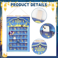 6 x Brand New DPKOW Ramadan Calendar for Kids, Blue Gold 30 Days Ramadan Advent Calendar Fabric Ramadan Decoration Wall Door Hanging, 30 Pockets Ramadan Mubarak Bags Decoration, 3.2 x 2.1 Feet - RRP €90.72