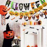 1 x Brand New CYIOU Pack of 4 Halloween Banners Halloween Decoration Set Happy Halloween Decoration Pumpkin Ghost Skull Banner for Halloween Party Haunted House Scary Decoration Reusable - RRP €30.0