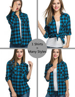 1 x RAW Customer Returns UNibelle shirt women s checked blouse long-sleeved traditional blouse V-neck button placket Oktoberfest checked shirt cotton shirt blouse lumberjack shirt tops casual tunic top B-blue XXL - RRP €30.24