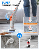 1 x RAW Customer Returns Electric cleaning brush, electric spin scrubber cordless with 8 replaceable drill brush heads, scalable to 130cm 2 rotation speeds for bathroom, kitchen, car, floor - RRP €49.99