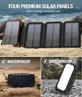 1 x RAW Customer Returns BLAVOR Solar Power Bank 20000mAh Solar Charger with 4 Solar Panels and USB C Outputs PD 18W Fast Charging External Battery Portable Charger for Outdoor Camping, Hiking Power Bank for Cell Phone Tablet - RRP €64.99