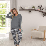 1 x RAW Customer Returns Mnemo - Women s Pyjamas, 100 Cotton, Comfortable, Checked Pattern, Grey and Black, M - RRP €33.11