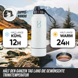 1 x RAW Customer Returns Stainless Steel Drinking Bottle, 1L 32oz Insulated Water Bottle, with Storage Box, Space for Headphones, Money and Supplements White  - RRP €27.13