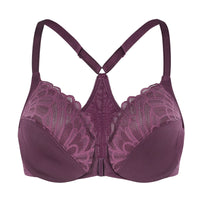 1 x RAW Customer Returns MELENECA Women s Front Closure Bra Racerback with Underwire Lace Large Sizes Unlined Grape Wine 105G - RRP €28.22