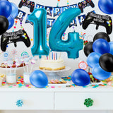 1 x RAW Customer Returns Birthday Decoration Boys 14 Years, Gamer Decoration Birthday, Game Controller Balloons Happy Birthday Garland Banner Black Blue Balloons for Children Video Game Theme Party Accessories Blue 14  - RRP €10.07